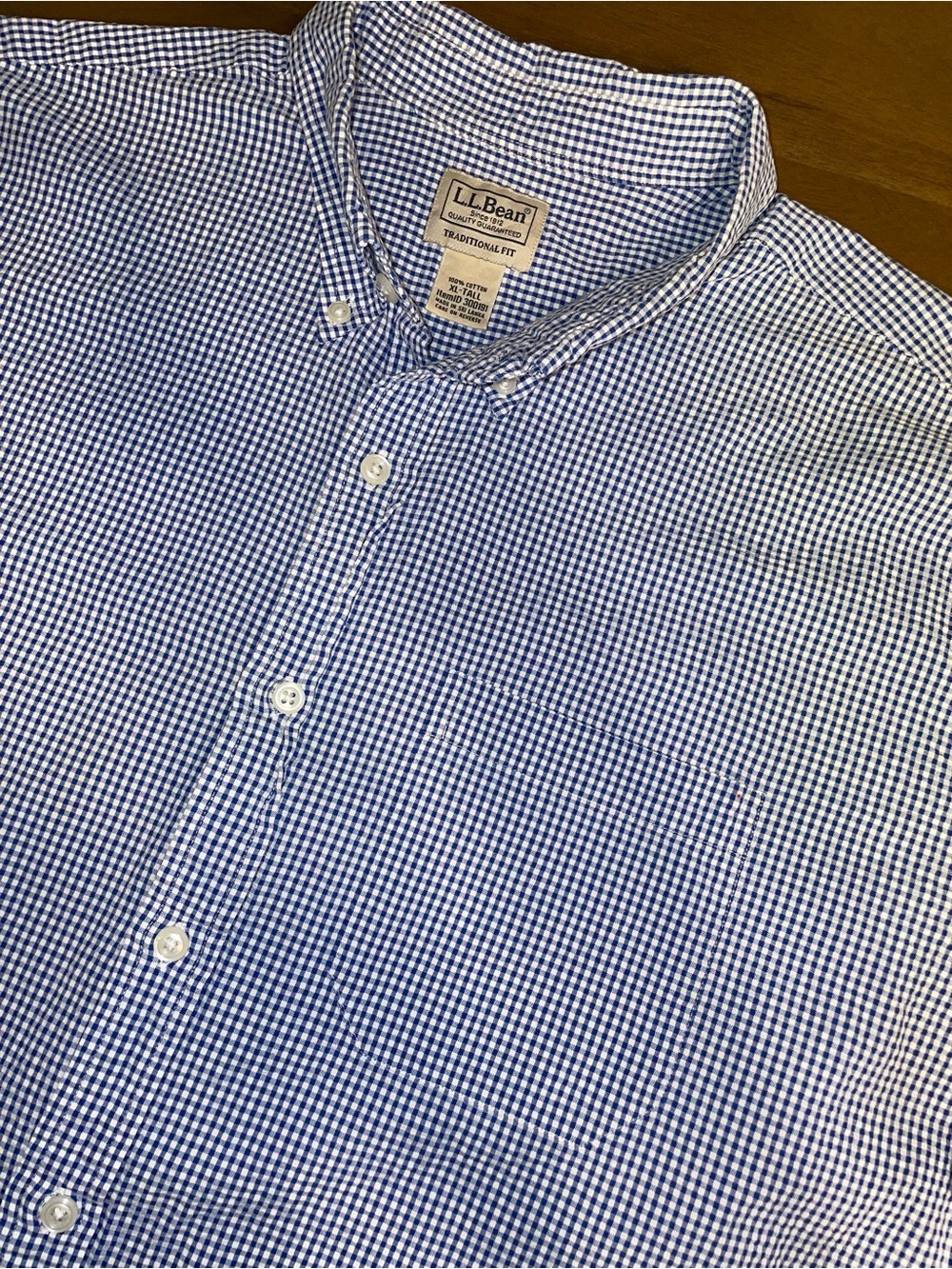 L.L. Bean Men’s Navy and White Gingham Button-Down Shirt